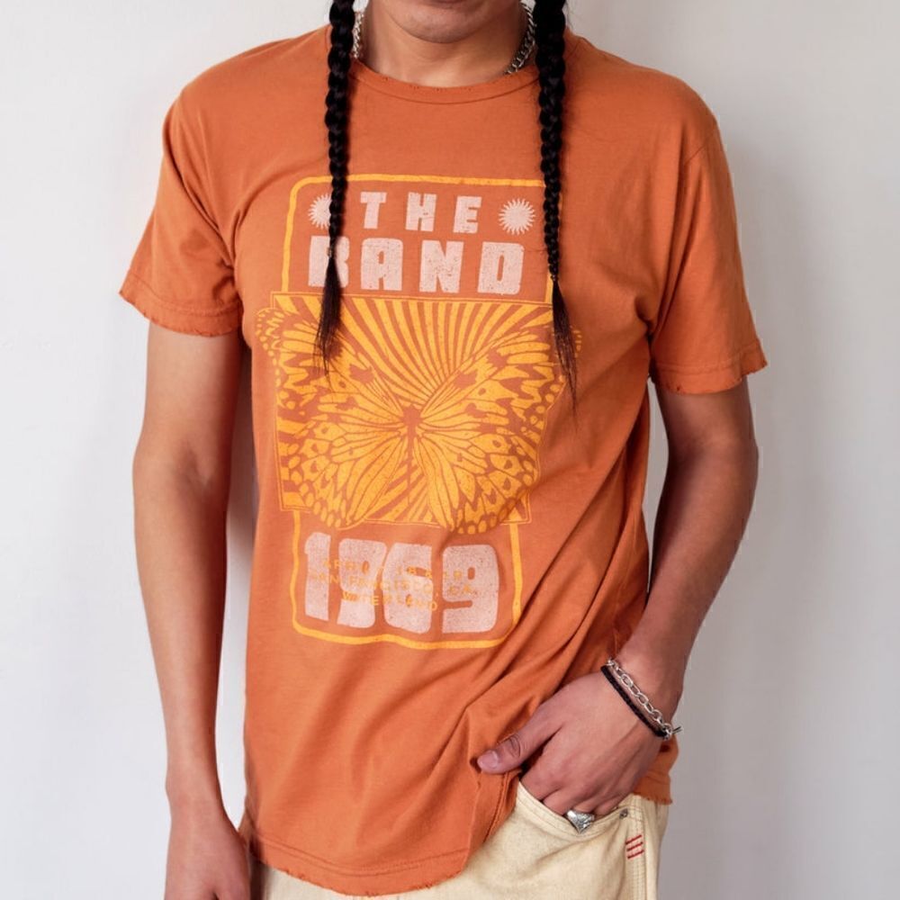 Midnight Rider The Band Unisex Butterfly Orange Graphic Tee Size Small